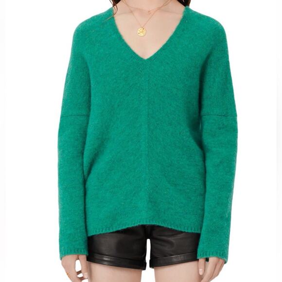 Maje Emerald Green Double V Neck Wool Mohair Blend Sweater 1 S - Picture 1 of 11